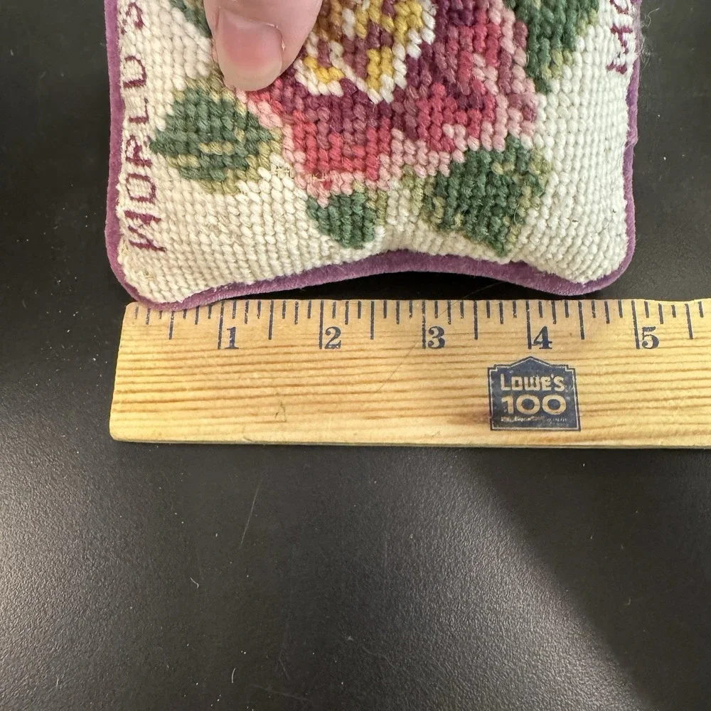 Vintage Hand Needlepoint Floral Cottagecore Small Pillow Needlepoint 5